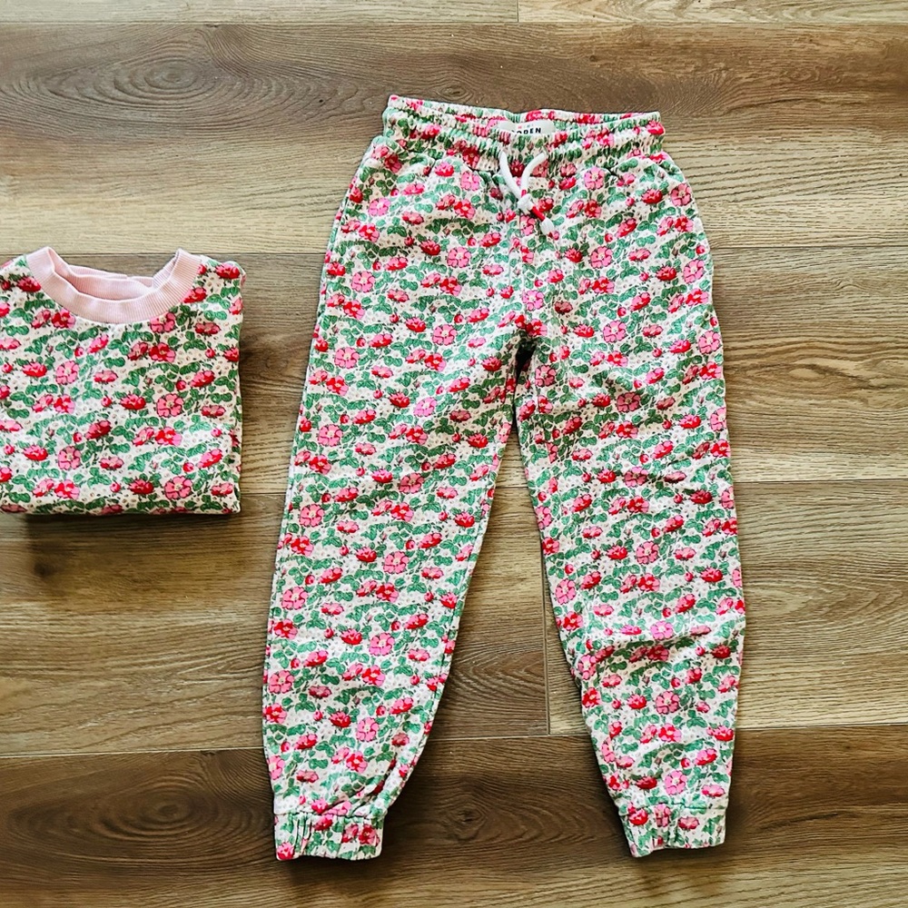 Mini Boden Pink and Green Floral Sweatsuit